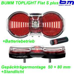 B+M Rcklicht Gepcktrger Toplight  Flat S Permanent 50/80mm Batterie/Standlicht Mountain Bike Fahrrad Velo Teile Ersatzteile Parts Shop Schweiz